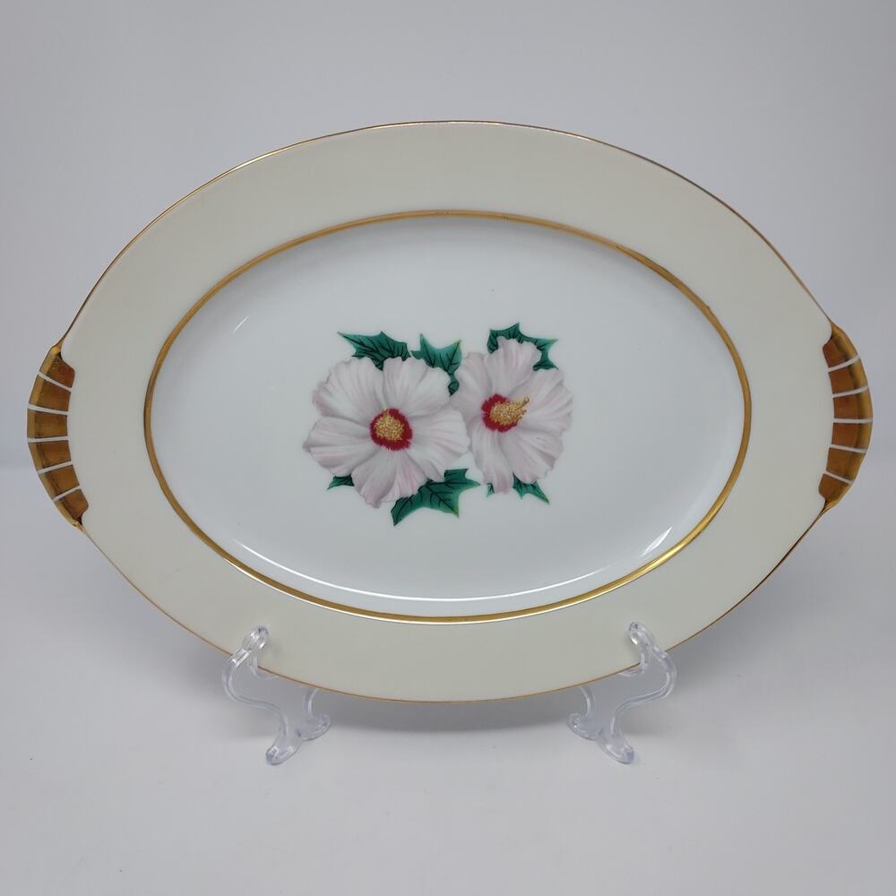 Kent Tropical Pattern Oval Platter 17" Occupied Japan Vintage 1950